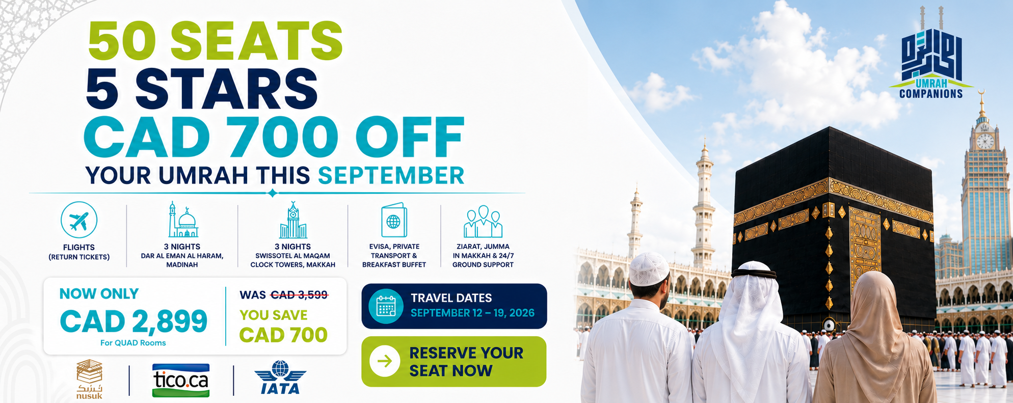50 seats 5 star September Umrah offer